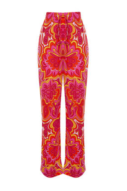 Pembe Beli Lastikli Baglama Detayl? Wide Leg/Genis Paca Desenli Dokuma Pantolon TWOSS24PL00159 - Trendyolmilla фото 7