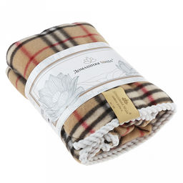 Плед/накидка на кнопках 150х100см "Клетка бербери на желтом", флис набивной, полиэстер 100%, плотность 160г/м2, упаковка 15х25см, пояс бумажный, т.м. "Домашняя Мода" (Россия)