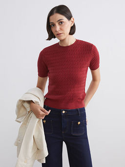 Bisiklet Yaka Kendinden Desenli Kad?n Triko Kazak