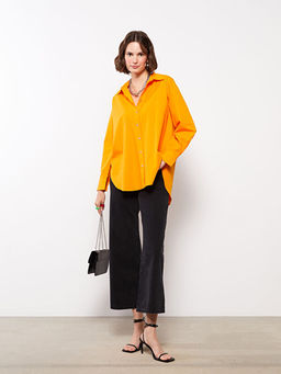 ?nden D??me Kapamal? D?z Uzun Kollu Pamuklu Kad?n G?mlek