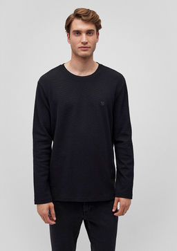 Uzun Kollu Siyah Tisort - Mavi фото 3