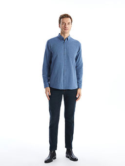 Regular Fit Uzun Kollu Keten Kar???ml? Erkek G?mlek