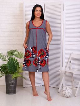 Халат женский на молнии с карманами, красный купон (841-1)