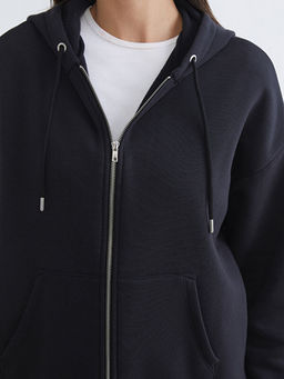 Oversize Kad?n Kal?n Fermuarl? Sweatshirt