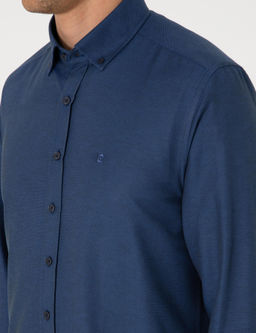 Lacivert Oxford Slim Fit Kolay _t_lenebilir G_mlek