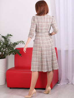 Платье в стиле ретро на пуговицах с поясом - Almond фото 4