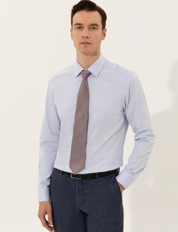 Голубая базовая рубашка зауженного кроя с длинным рукавом - Cacharel фото 3