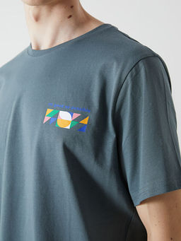 Bisiklet Yaka K?sa Kollu Bask?l? Penye Erkek Ti??rt