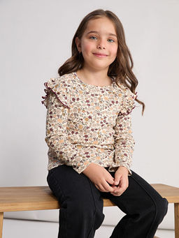 Uzun Kollu ?i?ek Desenli K?z ?ocuk Ti??rt