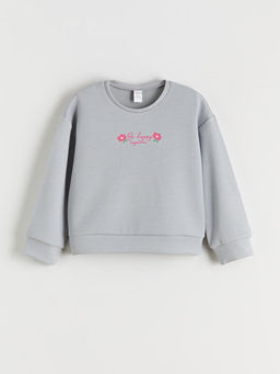 Bisiklet Yaka Bask?l? K?z ?ocuk Sweatshirt