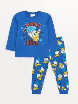 Bisiklet Yaka Uzun Kollu Donald Duck Bask?l? Erkek Bebek Pijama Tak?m?