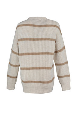 Ekru Genis Kal?p Yumusak Dokulu Cizgili Triko H?rka TWOAW23HI00191