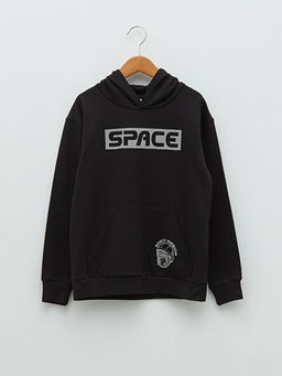 Kap??onlu Bask?l? Uzun Kollu Erkek ?ocuk Sweatshirt
