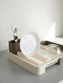 Подставка для сушки посуды раздвижная 51x36x5,5 бежевый полипропилен - Denastia фото 4