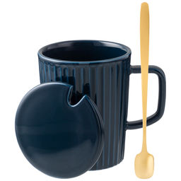 КРУЖКА LEFARD HERBAL С КРЫШКОЙ И МЕТАЛЛ. ЛОЖКОЙ 350 МЛ СИНЯЯ (КОР=48ШТ.)  фото 2