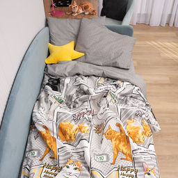 КПБ 1,5 спальный с 1 нав.50*70, поплин,100% хлопок, пл. 110 гр./кв.м Коты мемы Пододеяльник 146х217; простыня 150х217; наволочка 50х70-1 шт. 1,5 спальный - Традиция фото 3