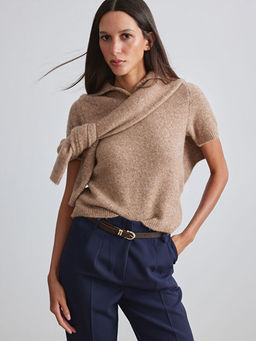 Polo Yaka Y?n Kar???ml? Kad?n Triko Kazak