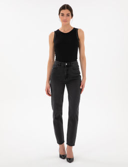 Antrasit Mom High Waist Fit Jean Pantolon