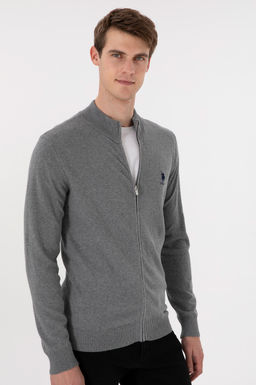 Мужской серый меланжевый базовый трикотажный кардиган Неожиданная скидка в корзине - U.s. polo assn фото 3