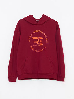Kap??onlu Bask?l? Uzun Kollu K?z ?ocuk Sweatshirt