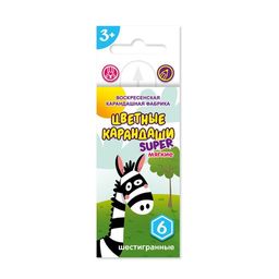 ВКФ Super Набор цветных карандашей, короткие Зебра SCP-1006 заточенный 16 х 6 цв