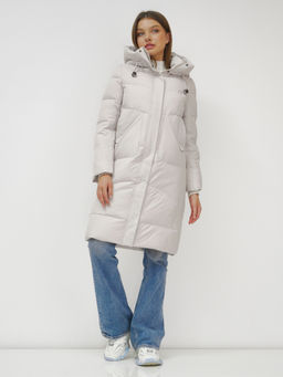 Куртка зимняя с капюшоном удлиненная стеганная бежевого цвета 9650B - Mtforce фото 15