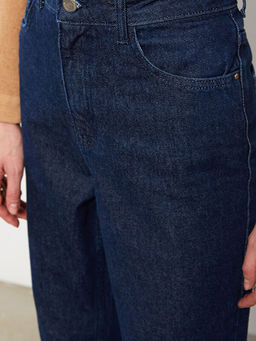 Kad?n Y?ksek Bel Mom Fit D?z Jean Pantolon