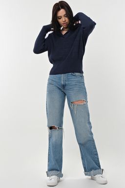 Джемпер хлопковый с капюшоном меланж синий