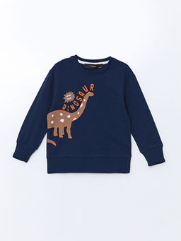 Bisiklet Yaka Bask?l? Erkek ?ocuk Sweatshirt