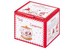 Сахарница 620 мл 12*12*12 см Весёлые гномики + дер. крышка на дерев. подставке - Elan gallery фото 6