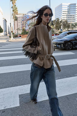 CROPPED WOOL COAT WITH BELT - Zara фото 3