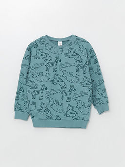 Bisiklet Yaka Uzun Kollu Bask?l? Erkek Bebek Sweatshirt