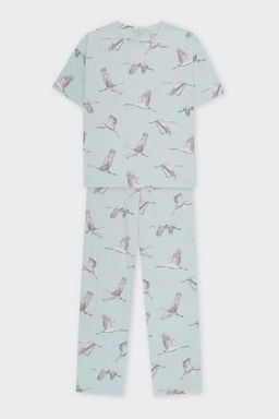 ЕП 20204/туманный голубой,журавли пижама жен (фуфайка,брюки)