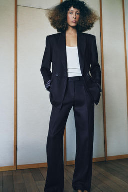 PANTAL?N RECTO CON LINO / Marino