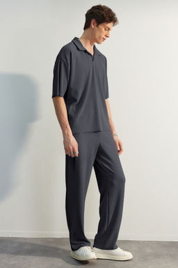 Fume Oversize/Genis Dokulu K?r?smaz Ottoman Polo Yaka T-Shirt TMNSS23PO00020