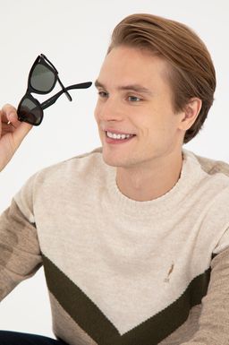 U. S. Polo Assn Мужской светло-коричневый меланжевый трикотажный свитер с круглым вырезом - U.s. polo assn фото 2