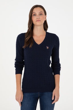 Женский темно-синий базовый свитер с v-образным вырезом Неожиданная скидка в корзине - U.s. polo assn фото 3