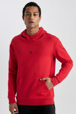 DeFactoFit Standart Fit Kapusonlu Skuba Dalg?c Kumas Cepli Sweatshirt