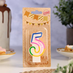 Цена за 3 шт. Свеча для торта цифра 5 цветная полосочка, 7 см - Страна карнавалия фото 2