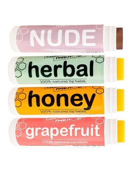 100% натуральные бальзамы для губ "NUDE, HERBAL, HONEY, GRAPEFRUIT", коробка 4 штуки