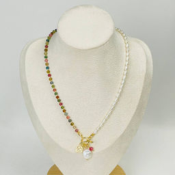 Колье из Турмалина микс и Жемчуга 40 см