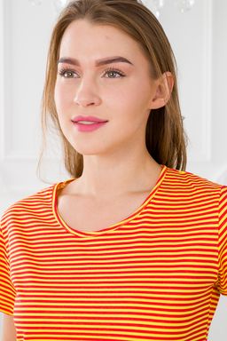 Туника женская из кулирки Руслана красная полоса на жёлтом - Амадэль фото 11