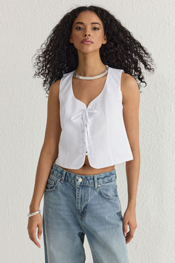 Ekru Ask?l? Onu Baglama Detayl? Bluz Dokuma Bluz TWOSS25BZ00053