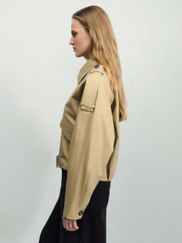 Хлопковая укороченная куртка с ремнем / Zarina  фото 5