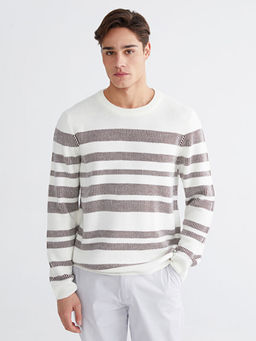 Bisiklet Yaka ?izgili Erkek Triko Kazak