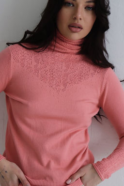 12199 Свитер с ажурной кокеткой розовый - Martichelli фото 8