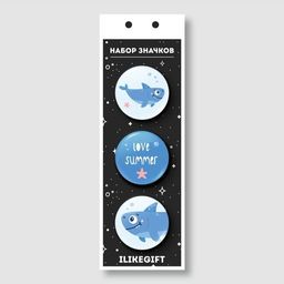 Набор значков 3 шт. iLikeGift Shark "LOVE SUMMER"
