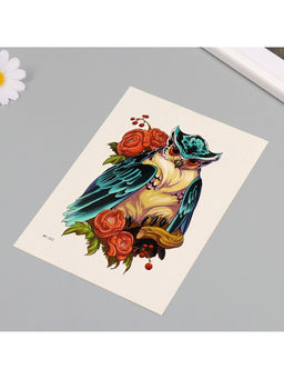 Цена за 2 шт. Переводная тату на тело цветная Сова в пионах, 26.1?14.6 см