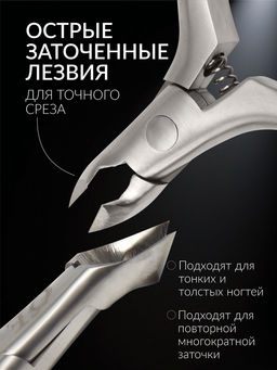Кусачки педикюрные «Premium», скрытая пружина, 11.5 см, длина лезвия-6 мм, чёрные, серебристые