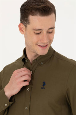 Мужская базовая рубашка цвета хаки с длинным рукавом Неожиданная скидка в корзине - U.s. polo assn фото 2